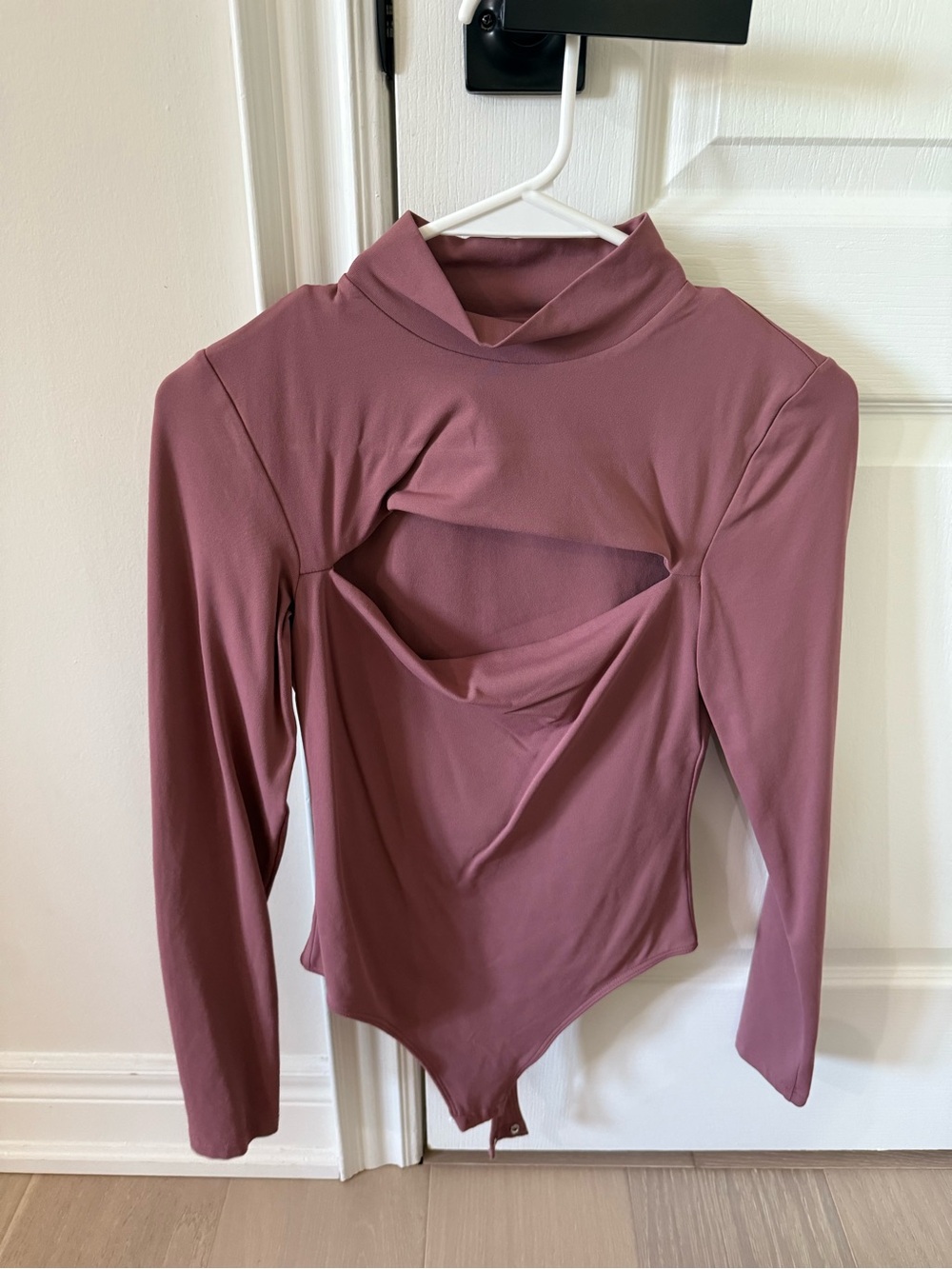 Babaton Long Sleeve Mock Neck Bodysuit in Mauve